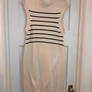Roolee Cream and Black Striped Midi Dress